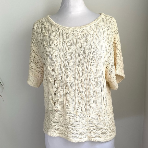 Rag & Bone Magee Cable Knit Linen Blend Sweater Short Sleeve Size: Small Ivory - Picture 2 of 9